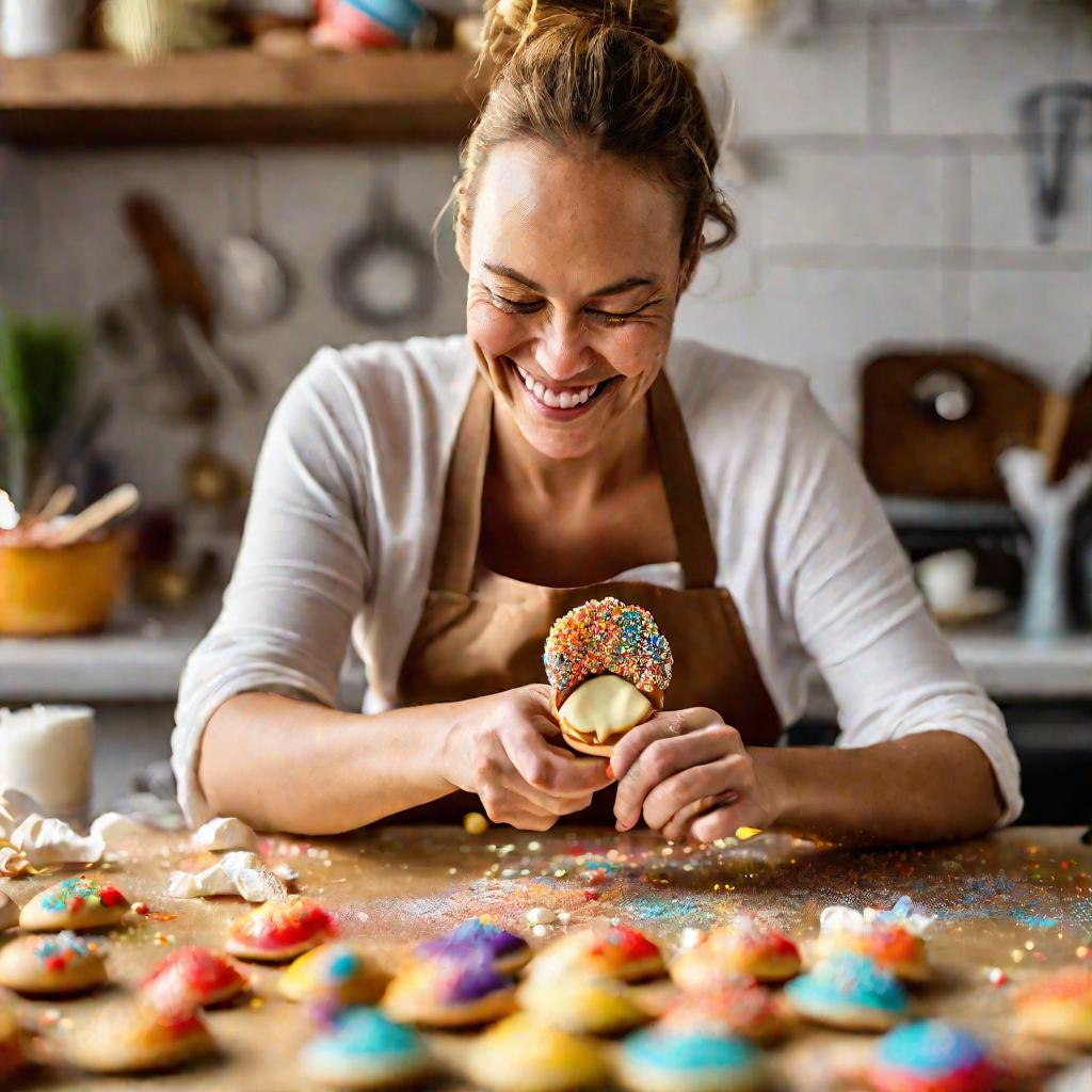 Девушка украшает печенья