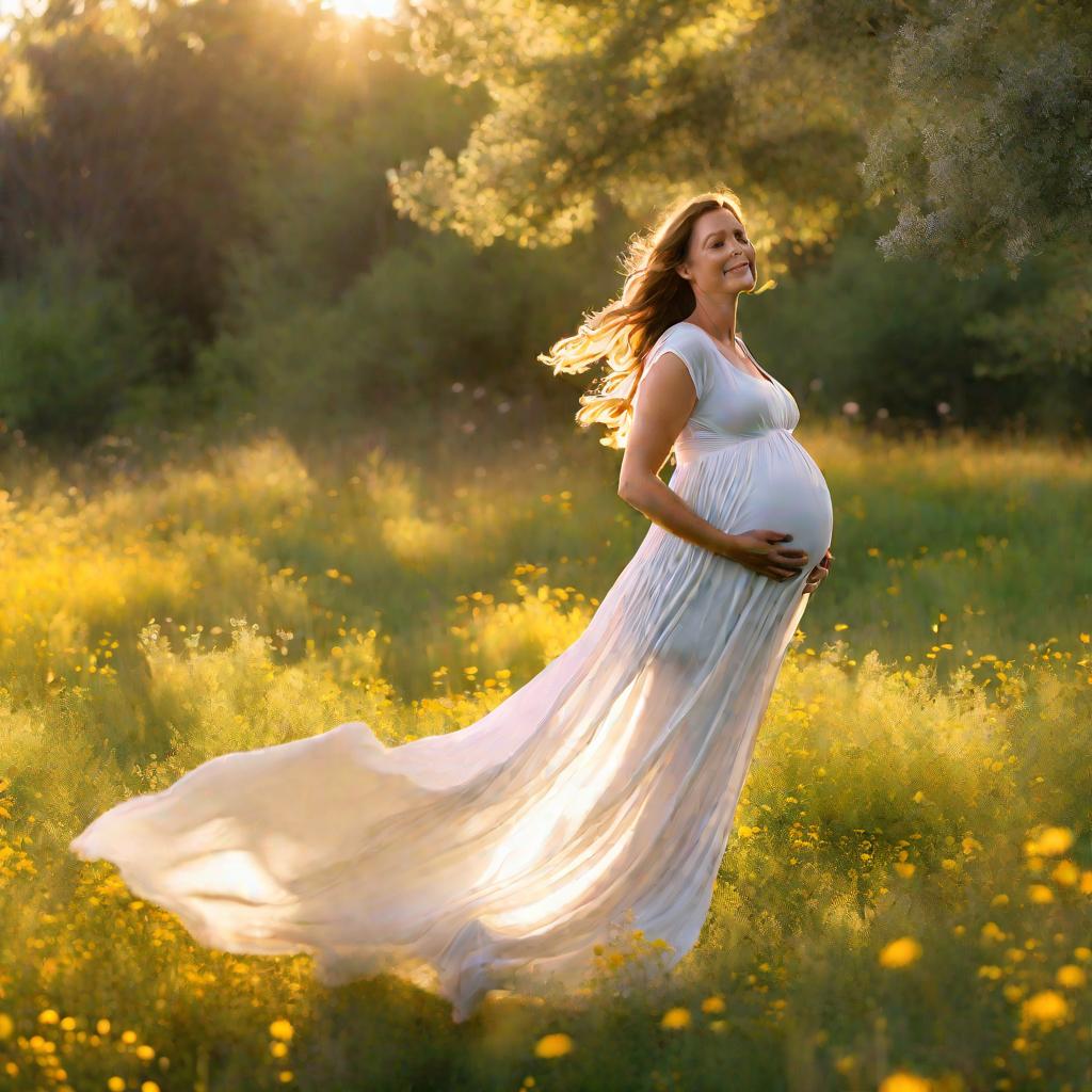 Беременная женщина на лугу