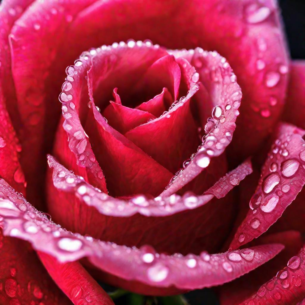 Макросъемка розы с каплями воды