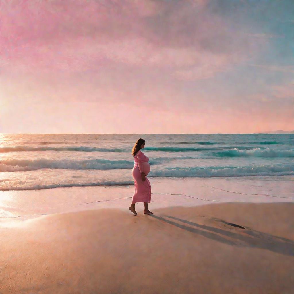 Беременная женщина на пляже