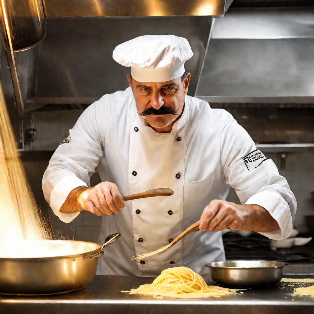 Портрет итальянского повара, готовящего карбонару