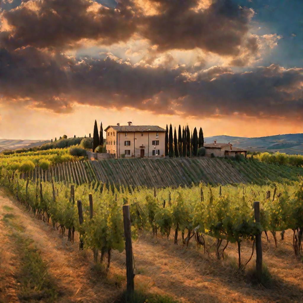 Итальянские виноградники на закате