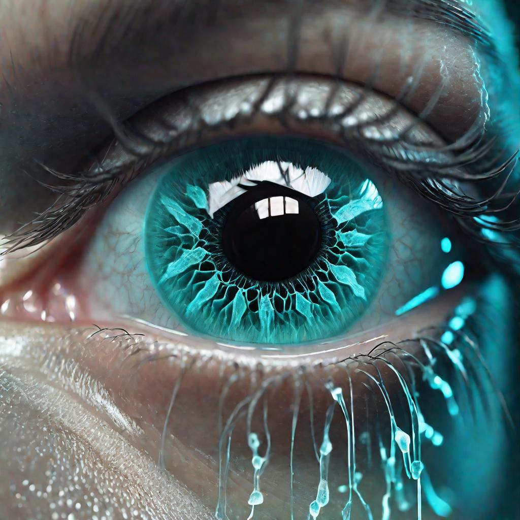 Глаз человека близкий план с голубой кристаллической структурой в радужке