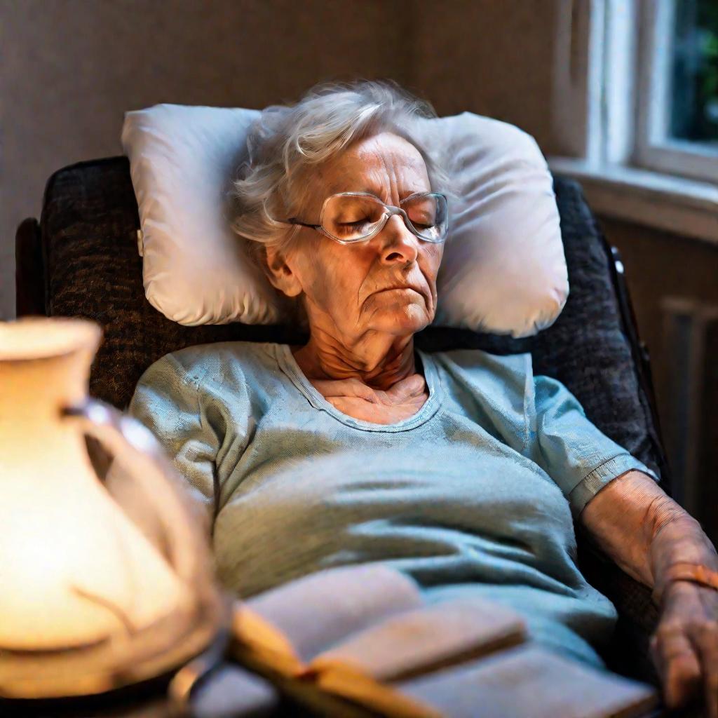 Пожилая женщина с ХОБЛ, получает кислородную терапию дома