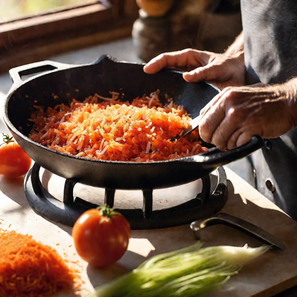 Повар готовит томатную подливу с мясом