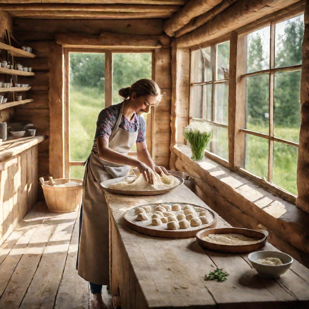 Женщина готовит тесто для вареников