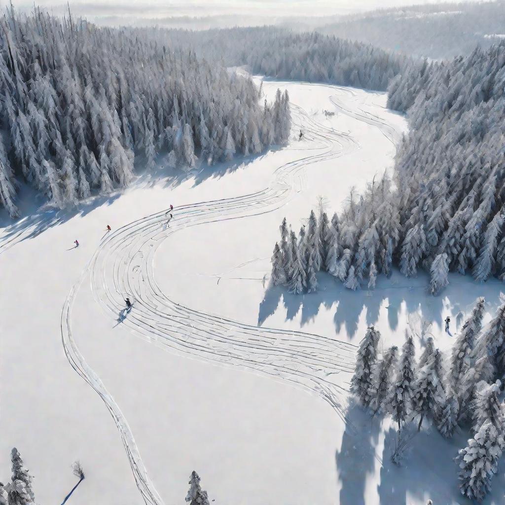 Зимний пейзаж с лыжниками