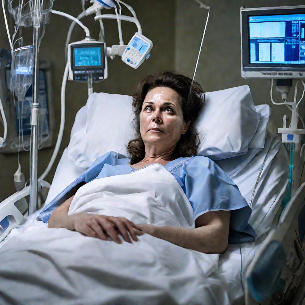 Женщина в больнице держится за правый бок