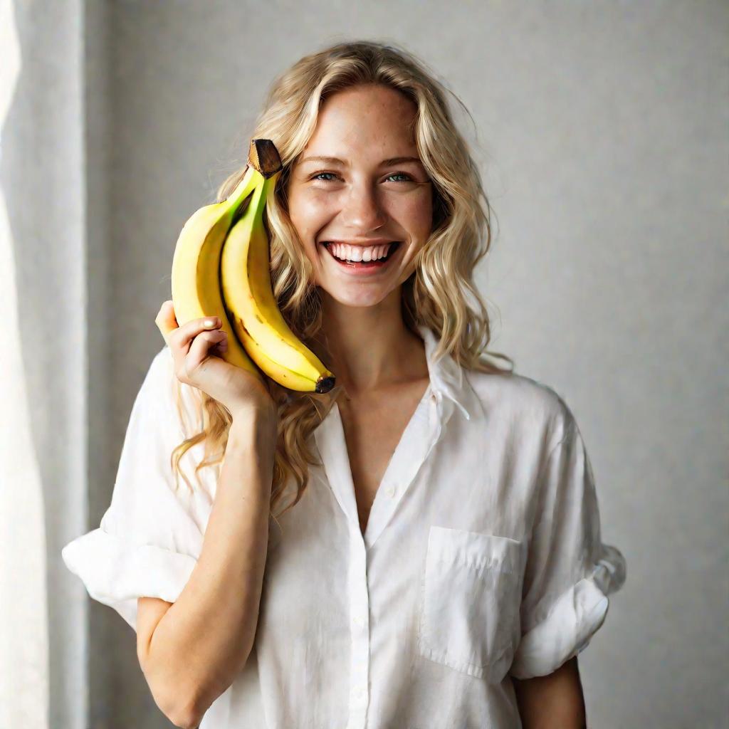 Улыбающаяся женщина с бананом