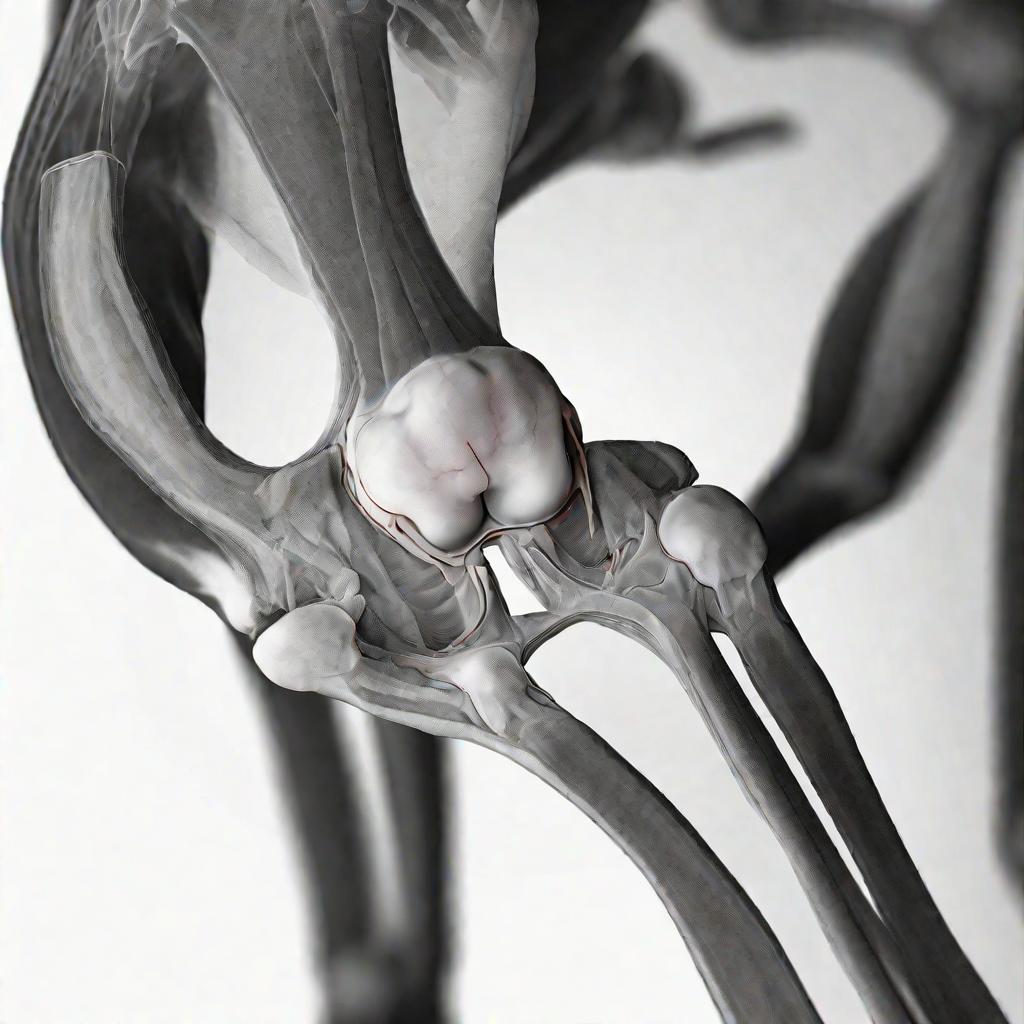 Макросъемка с высокой детализацией рентгеновского снимка коленного сустава с кистой бейкера в мягком окружающем освещении