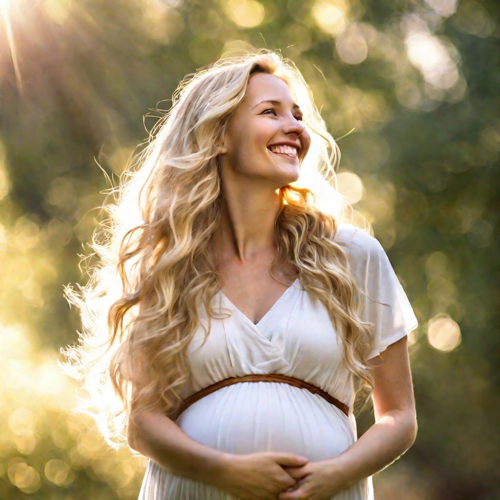 Крупным планом улыбающаяся беременная женщина