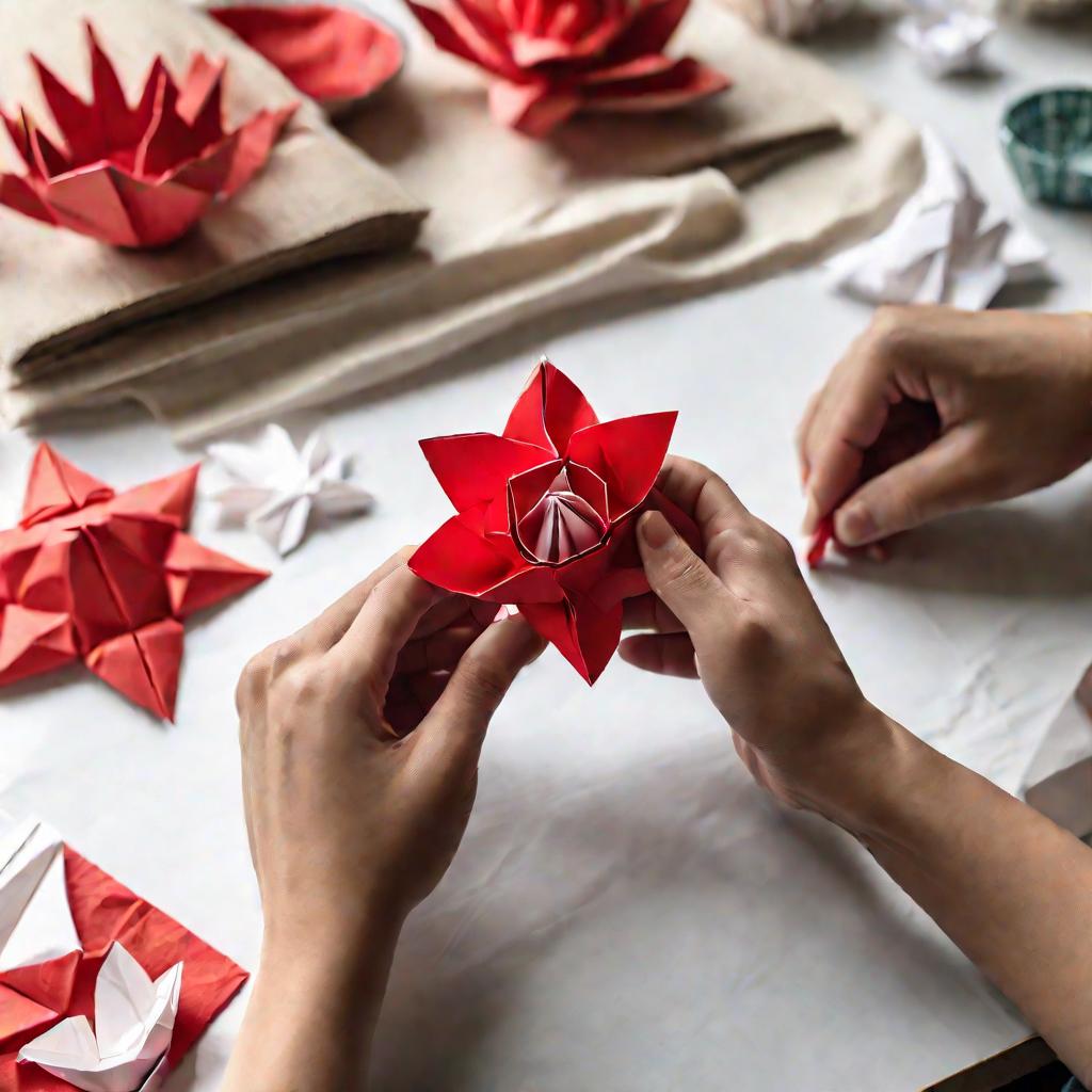Руки складывающие цветок оригами