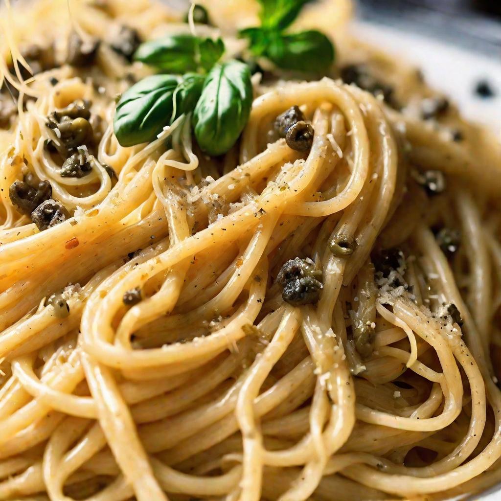 Большая порция спагетти на тарелке