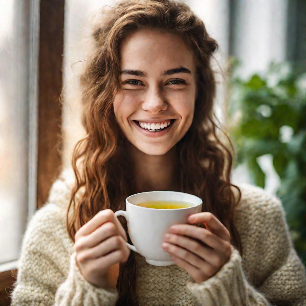 Девушка держит чашку травяного чая