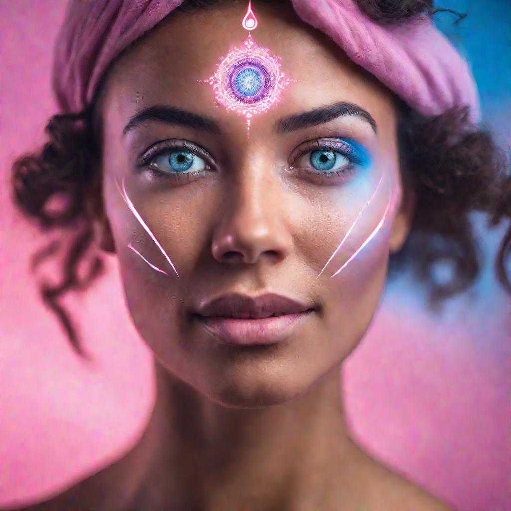 Портрет женщины с третьим глазом на лбу, символизирующим интуицию от правого полушария мозга