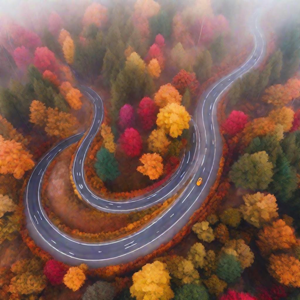 Изображение осеннего леса с туманом с высоты птичьего полета, символизирующее абстрактное и творческое восприятие от правого полушария мозга