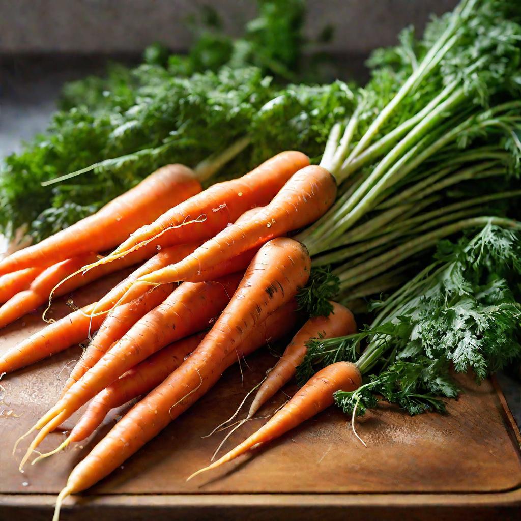 Свежая морковь на разделочной доске