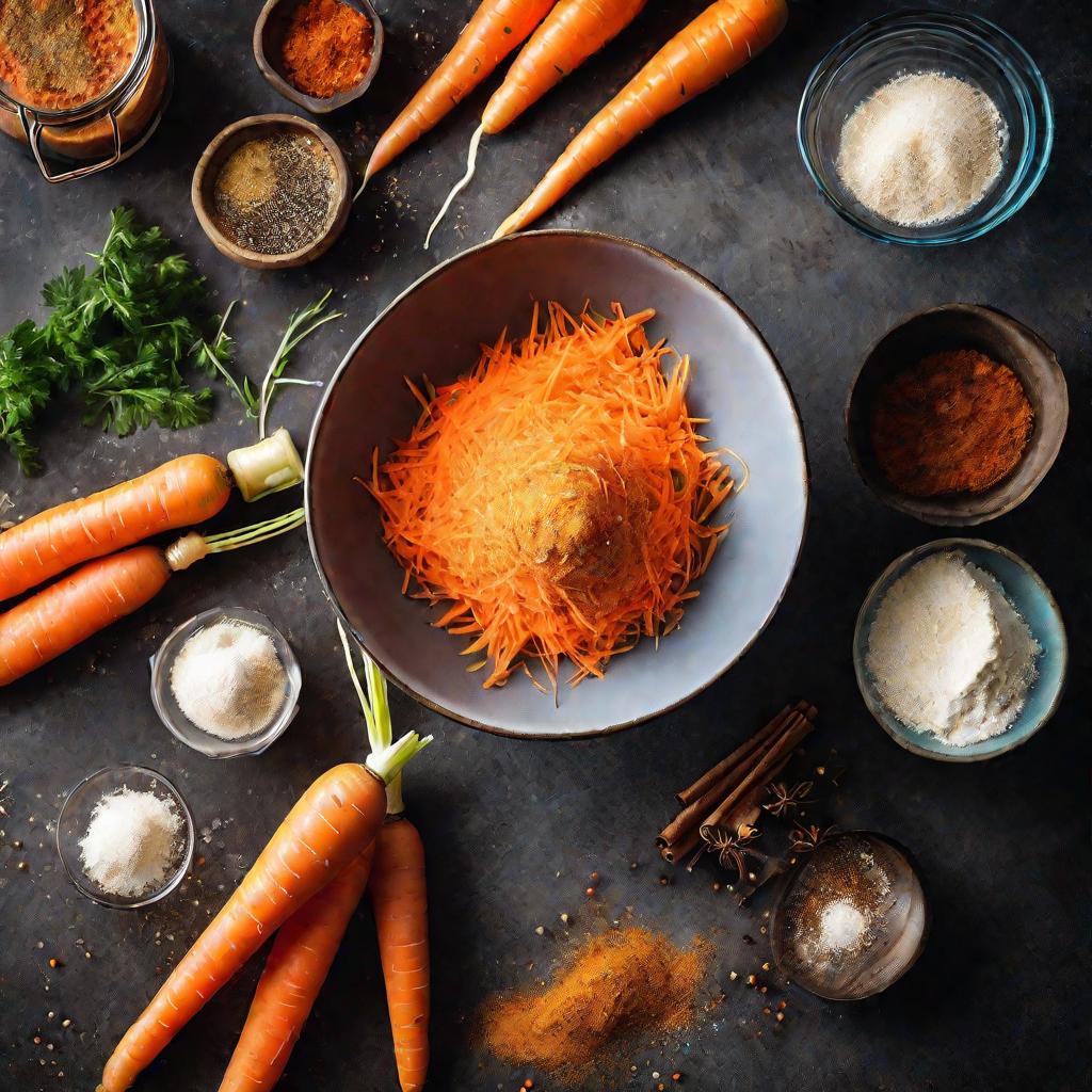 Близкий кадр тертой моркови с корицей в миске