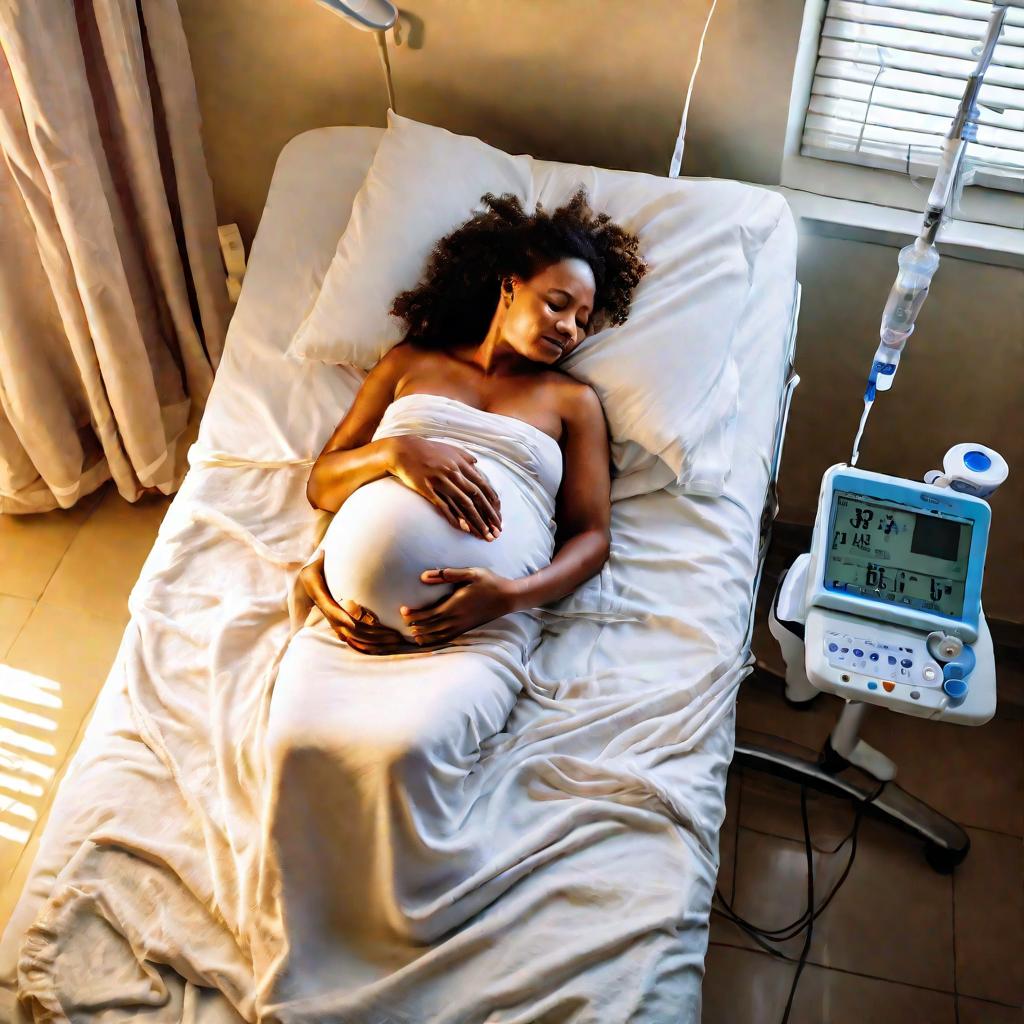 Женщина после родов в больничной палате держит на руках своего новорожденного ребенка