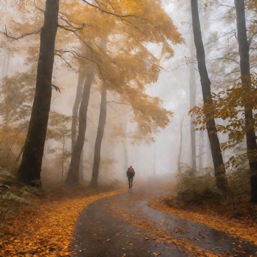 Туман, осень, тропа в лесу, путник видит гигантского таракана