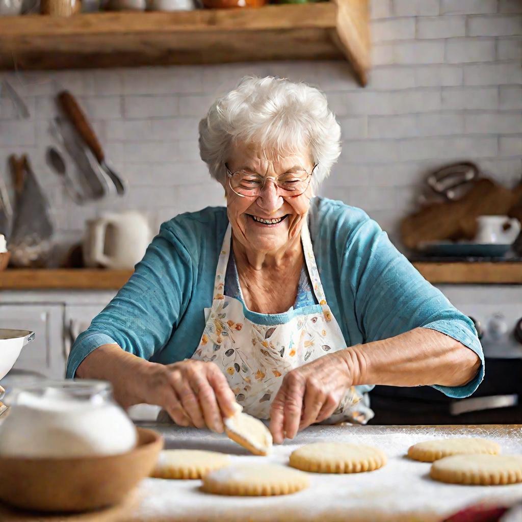 Бабушка украшает печенье
