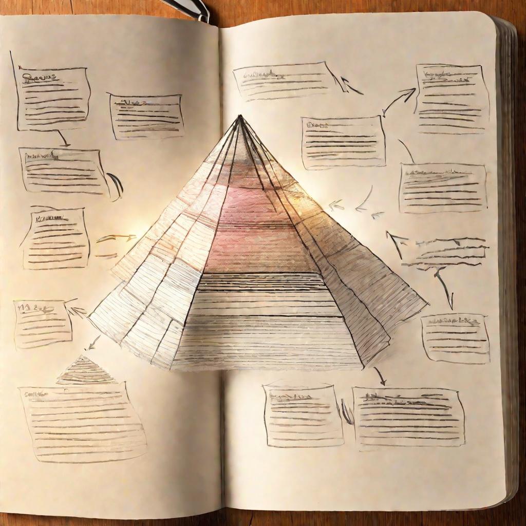 Записная книжка с нарисованной пирамидой