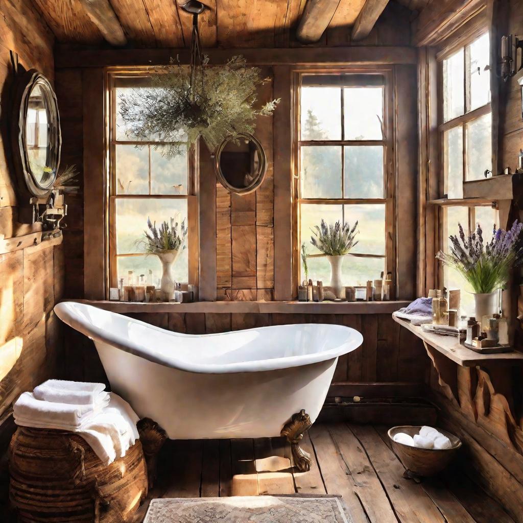 Маленькая винтажная ванная с деревянной отделкой