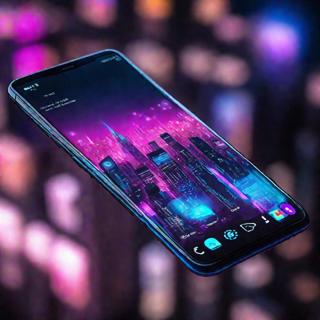 Смартфон с AMOLED экраном в темноте ночного города