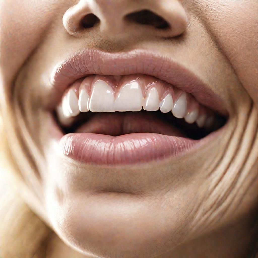 Крупный план рта женщины с мимическими морщинами