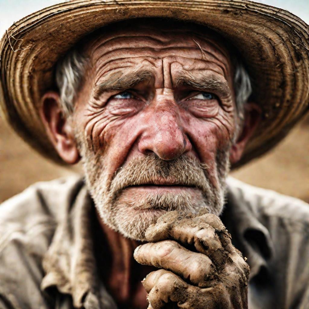 Фермер с сухой почвой в руках