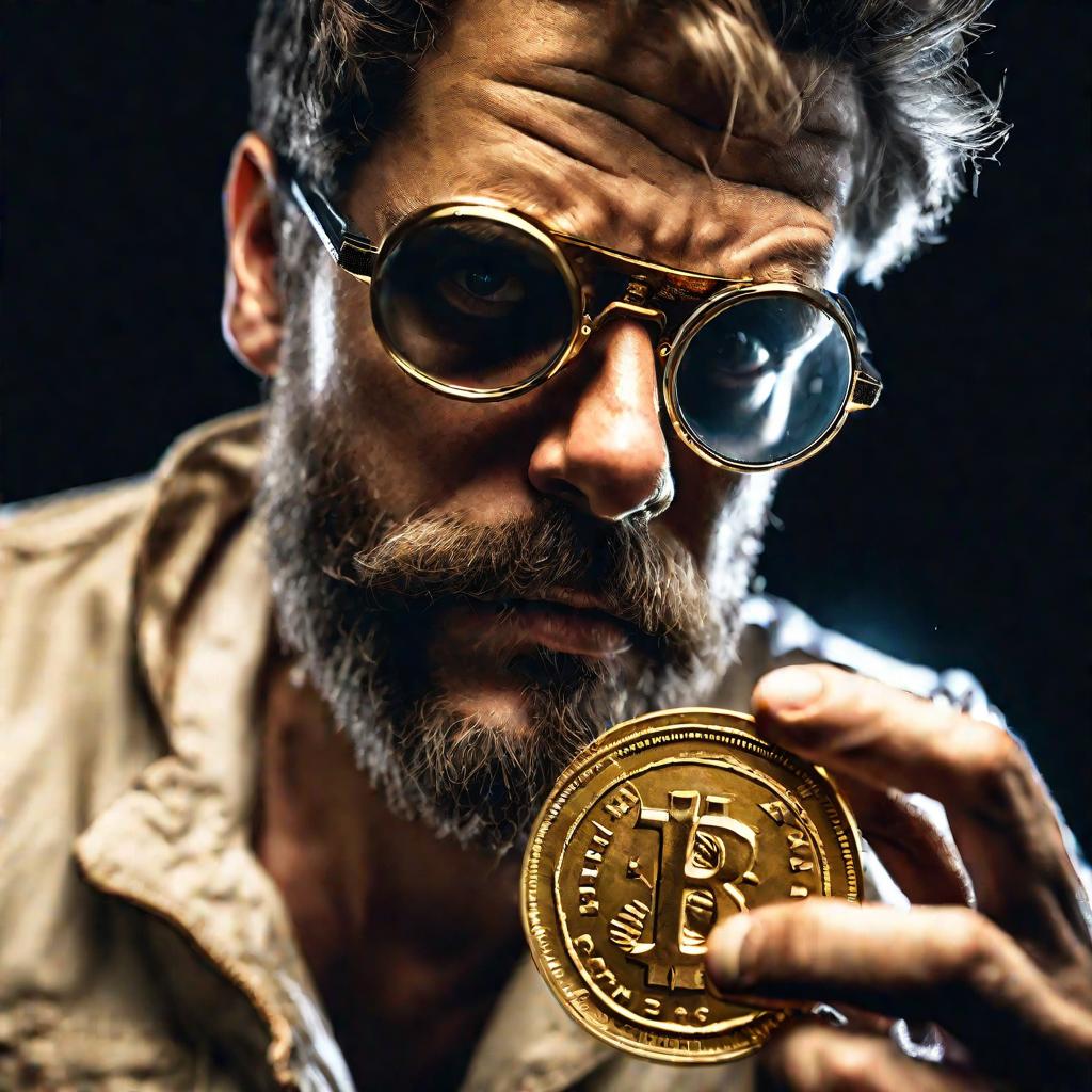 Мужчина рассматривает золотую монету