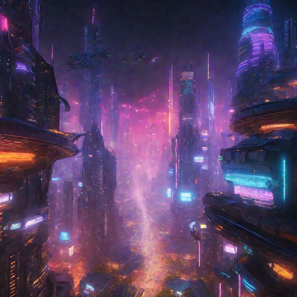 Ночной городской пейзаж будущого