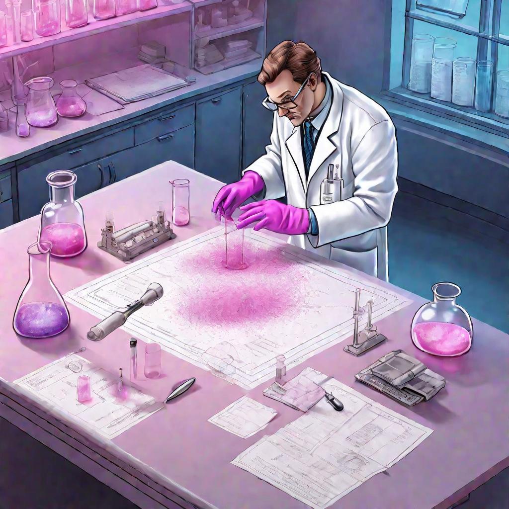Ученый в лаборатории готовит раствор перманганата калия