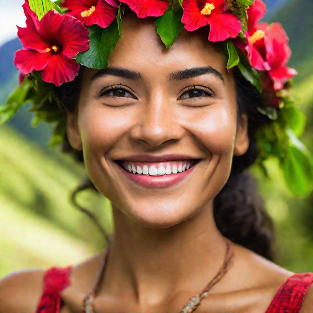 Гавайская девушка в венке из гибискуса