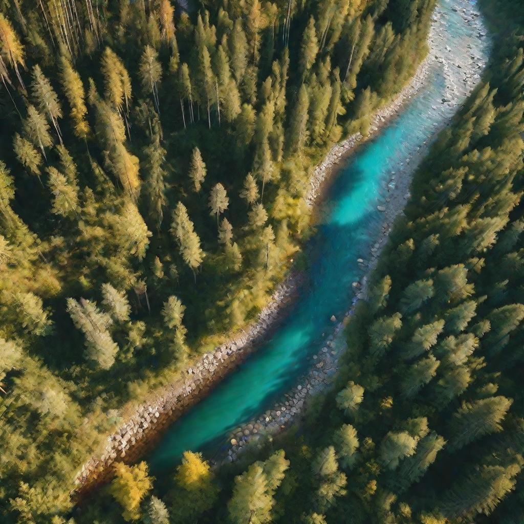 Река в лесу с плавающими форелями