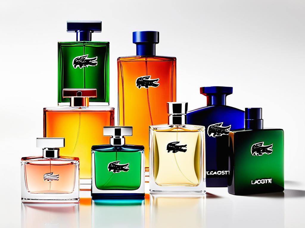 Флаконы духов Lacoste на белом фоне