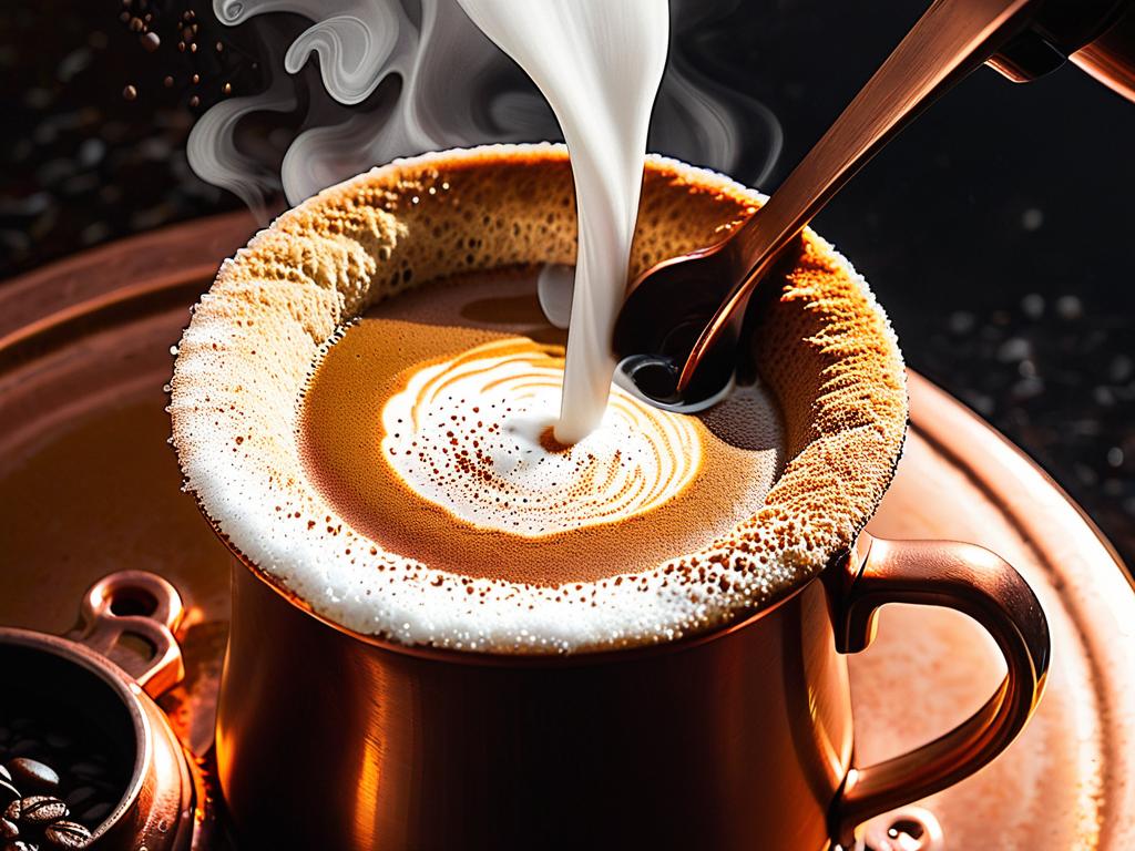 Поднятие кофейной пенкî почти до краев медной турки - прîзнак готовно<mixchars>c</mixchars>тî кофе