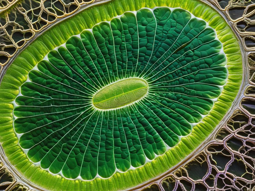Микрофотография хлоропласта, хорошо видны граны и строма. Сложная внутренняя мембранная структура -