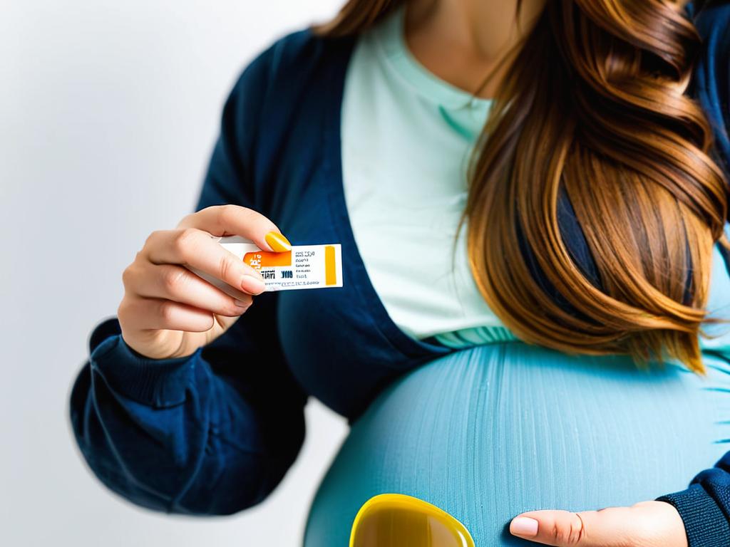Беременная женщина держит тест-полоску с темным цветом мочи
