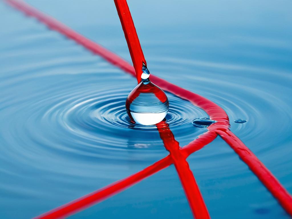 Капля воды с большим красным крестом поверх нее, символизирующим опровержение гипотезы "памяти воды"