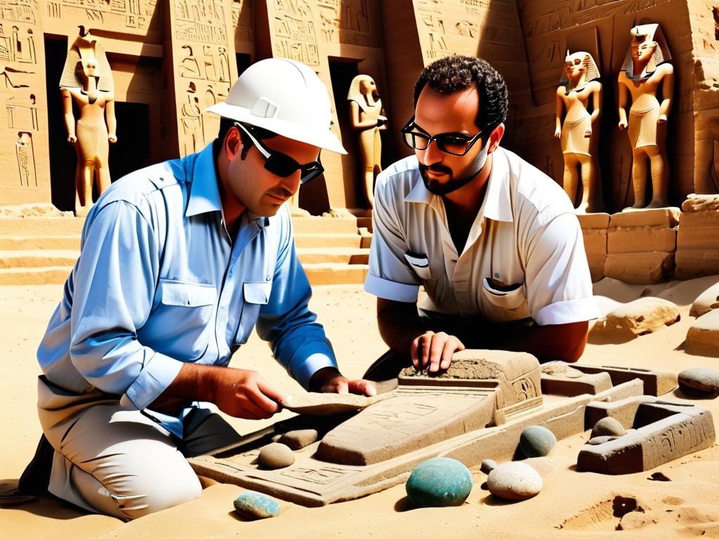 Археолог изучает древнеегипетские артефакты