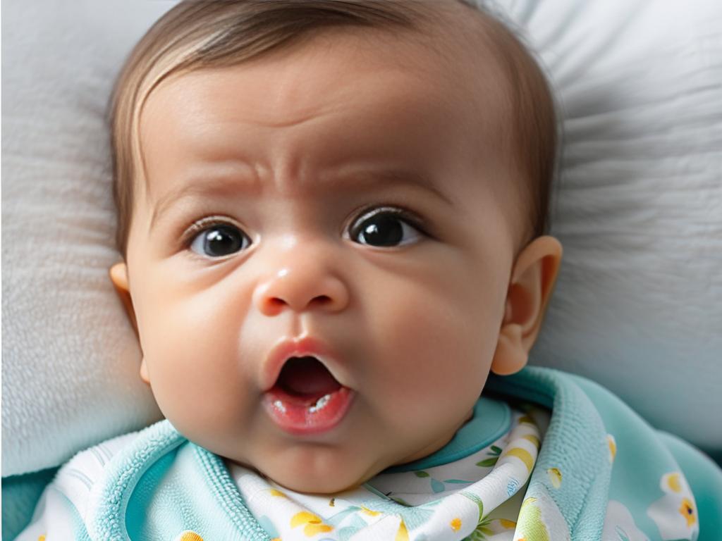 Ребенок с признаками молочницы, вызванной кандидозным стоматитом