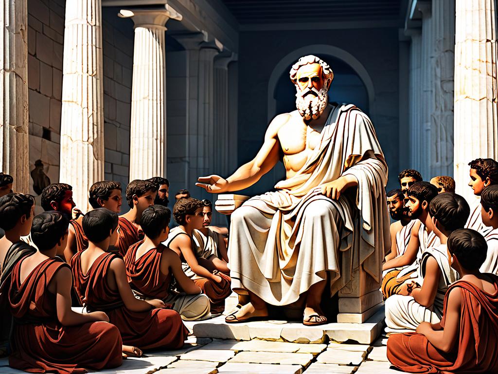 Древнегреческий философ обучает учеников в школе философии