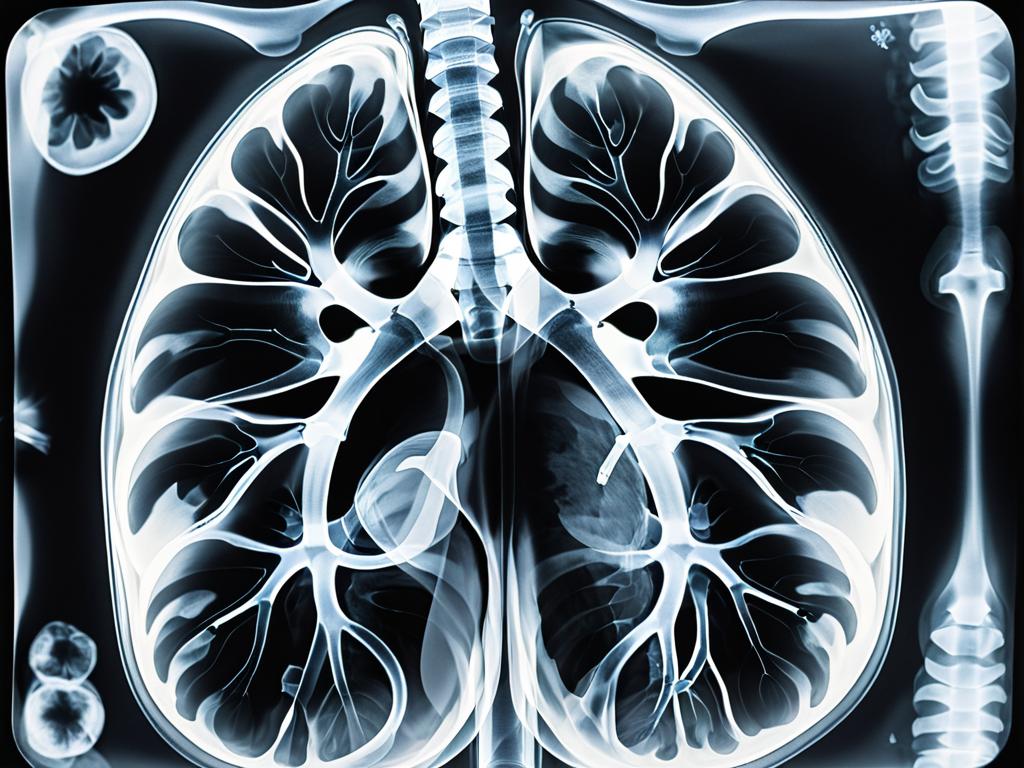 Снимок легких, на котором видны признаки пневмонии - одной из возможных причин появления хрипов