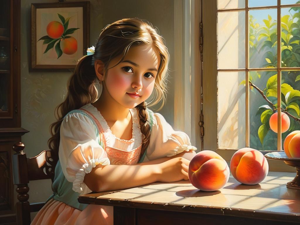 Девочка с персиком у окна