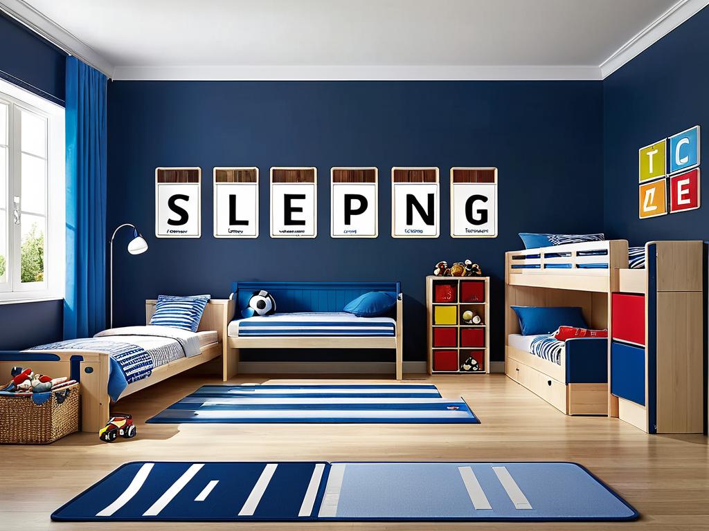 Детская комната с обозначенными зонами для сна, игр, учебы и спорта