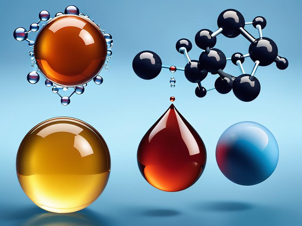 Схема, показывающая примеры гидрофобных молекул, таких как жиры, и гидрофильных, таких как сахара