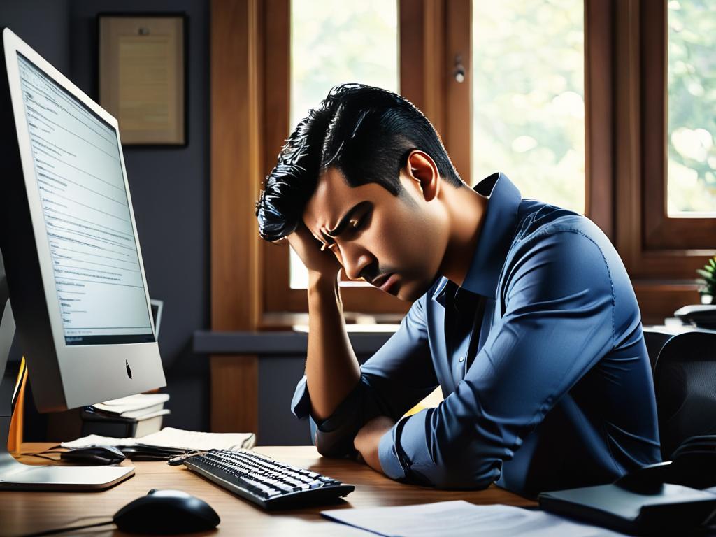Человек испытывает стресс, работая за компьютером