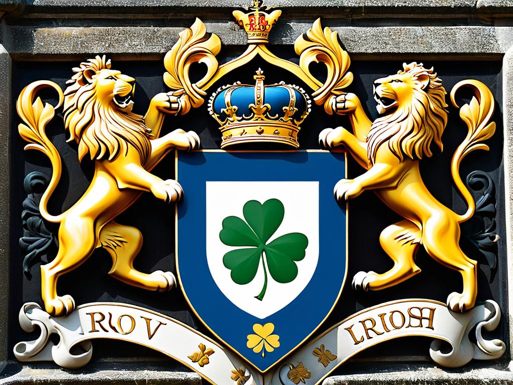 Фотография изображает шотландского льва и ирландскую арфу - геральдические эмблемы Шотландии и