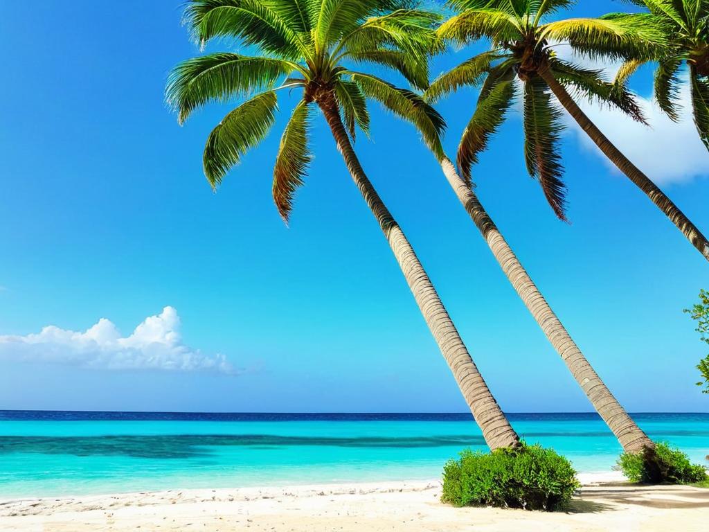 Пальмы на пляже Кубы с бирюзовой водой